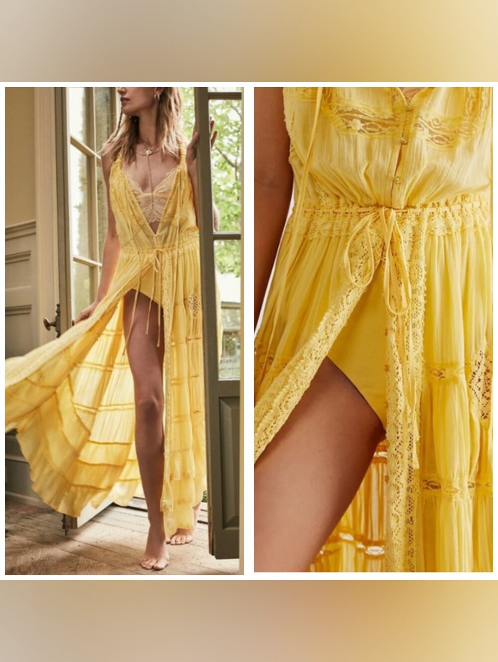 NEW Intimately Free People Dolly Bodysuit Dress Size S Yellow Boho Feminine